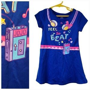 Jojo Siwa Girls Short Sleeve Play Dress Blue Feel the Beat Music Graphic Print
